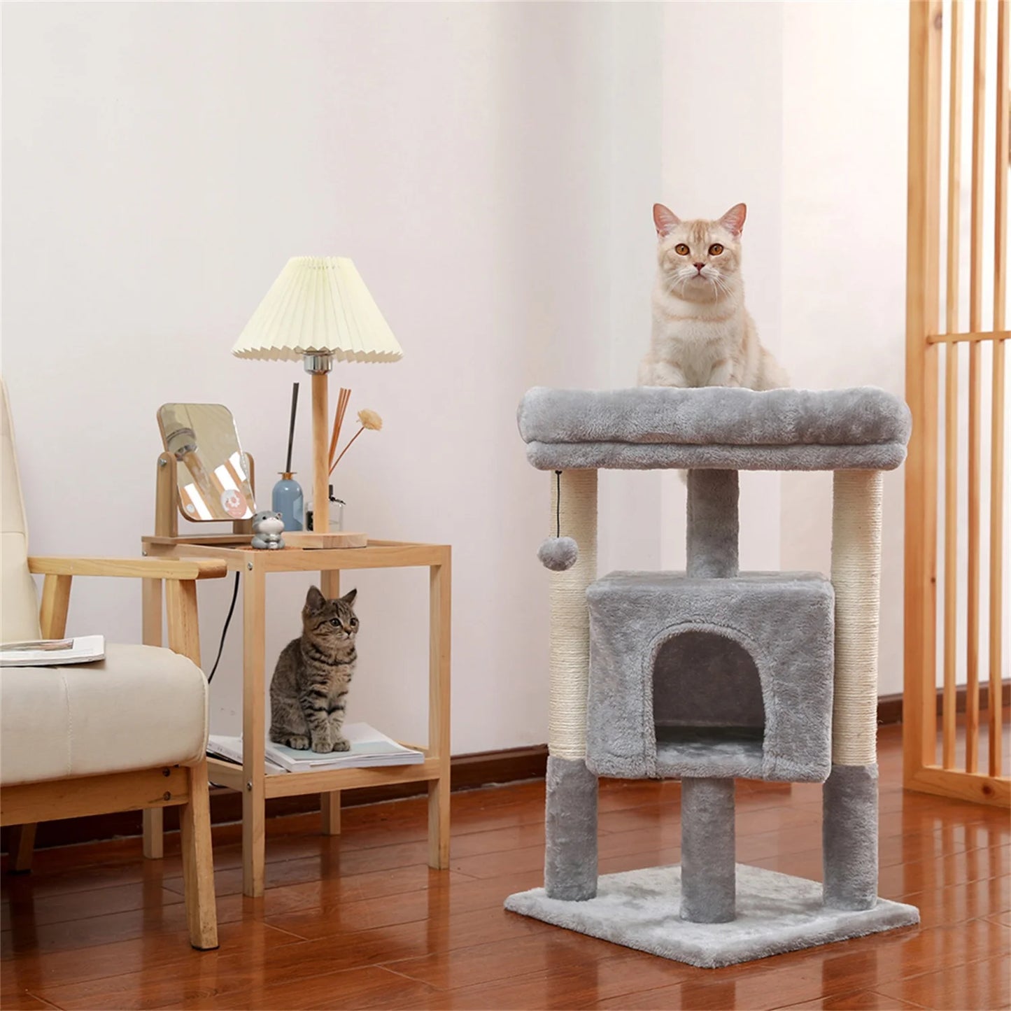 29" Cat Tree Tower for Indoor Cats Cat Condo with Sisal Scratching Posts, Plush Perch, Cat Bed Furniture, Beige