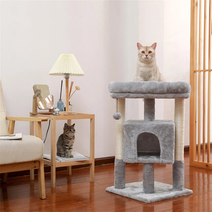 29" Cat Tree Tower for Indoor Cats Cat Condo with Sisal Scratching Posts, Plush Perch, Cat Bed Furniture, Beige