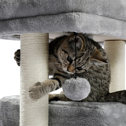 29" Cat Tree Tower for Indoor Cats Cat Condo with Sisal Scratching Posts, Plush Perch, Cat Bed Furniture, Beige