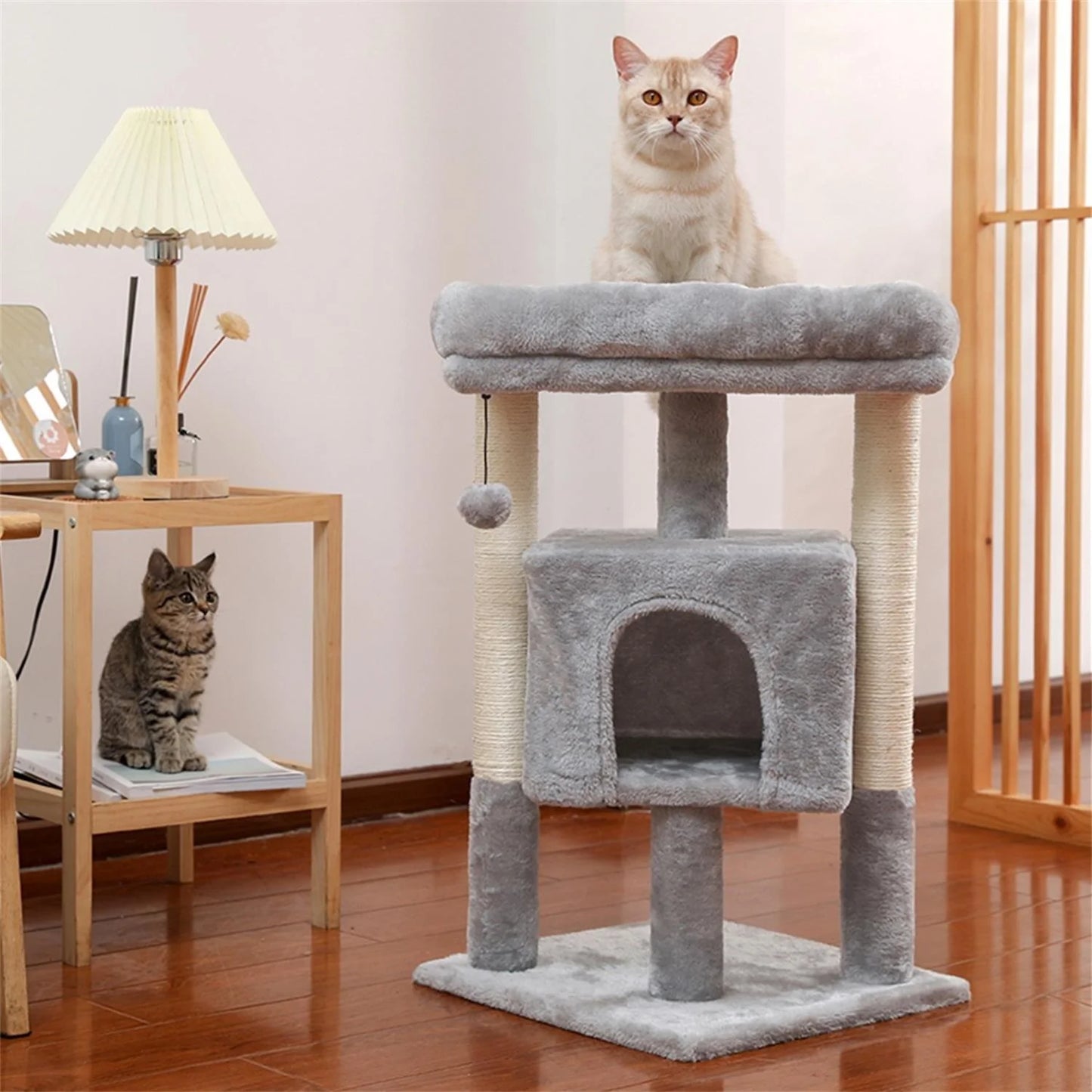 29" Cat Tree Tower for Indoor Cats Cat Condo with Sisal Scratching Posts, Plush Perch, Cat Bed Furniture, Beige