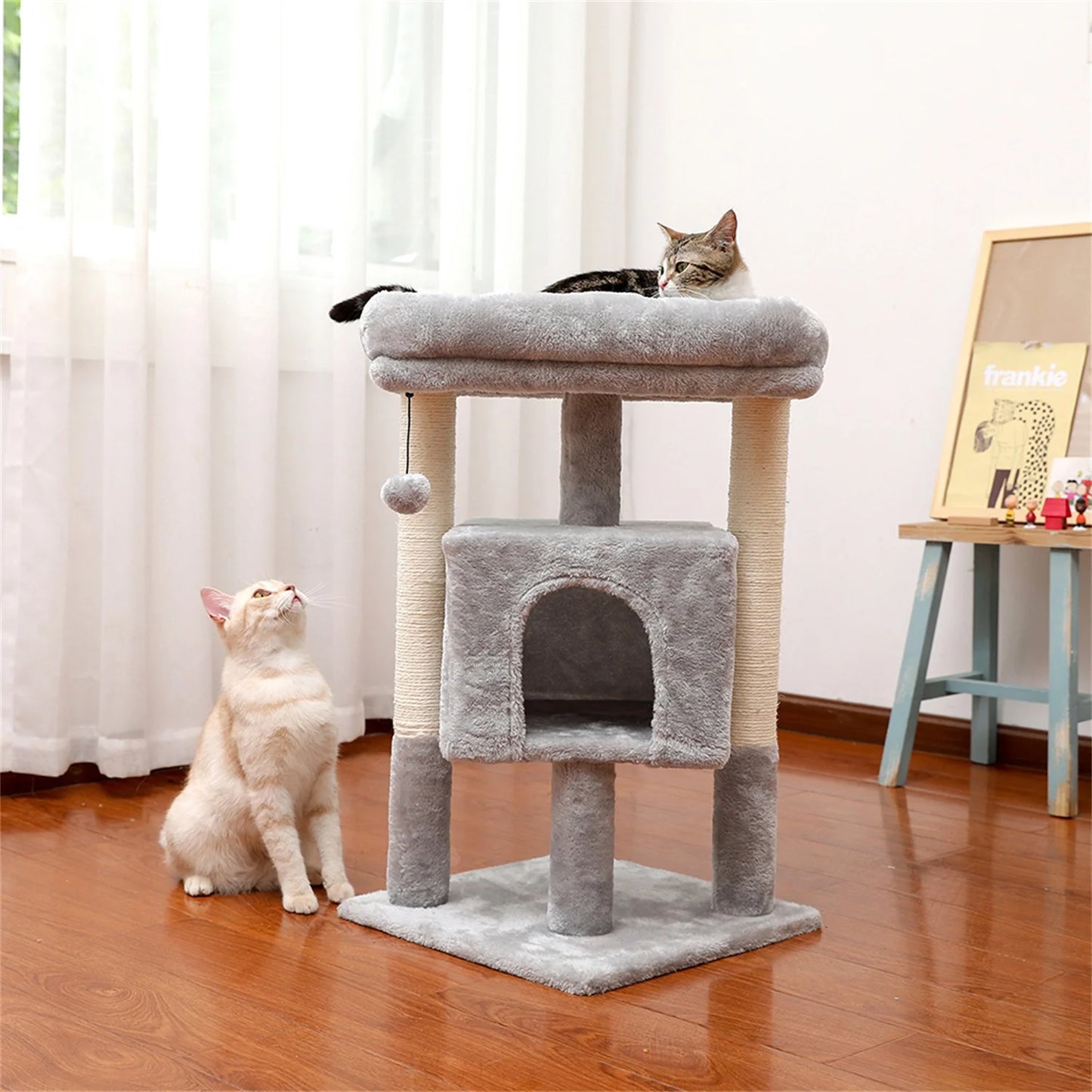 29" Cat Tree Tower for Indoor Cats Cat Condo with Sisal Scratching Posts, Plush Perch, Cat Bed Furniture, Beige