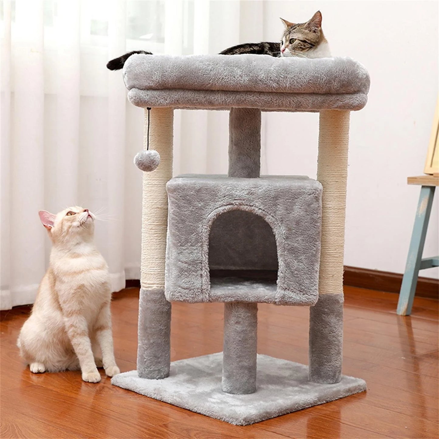 29" Cat Tree Tower for Indoor Cats Cat Condo with Sisal Scratching Posts, Plush Perch, Cat Bed Furniture, Beige