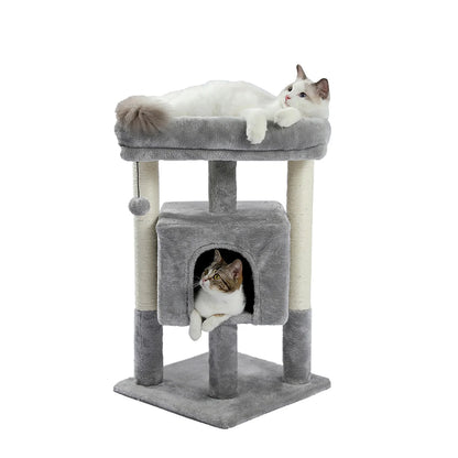 29" Cat Tree Tower for Indoor Cats Cat Condo with Sisal Scratching Posts, Plush Perch, Cat Bed Furniture, Beige