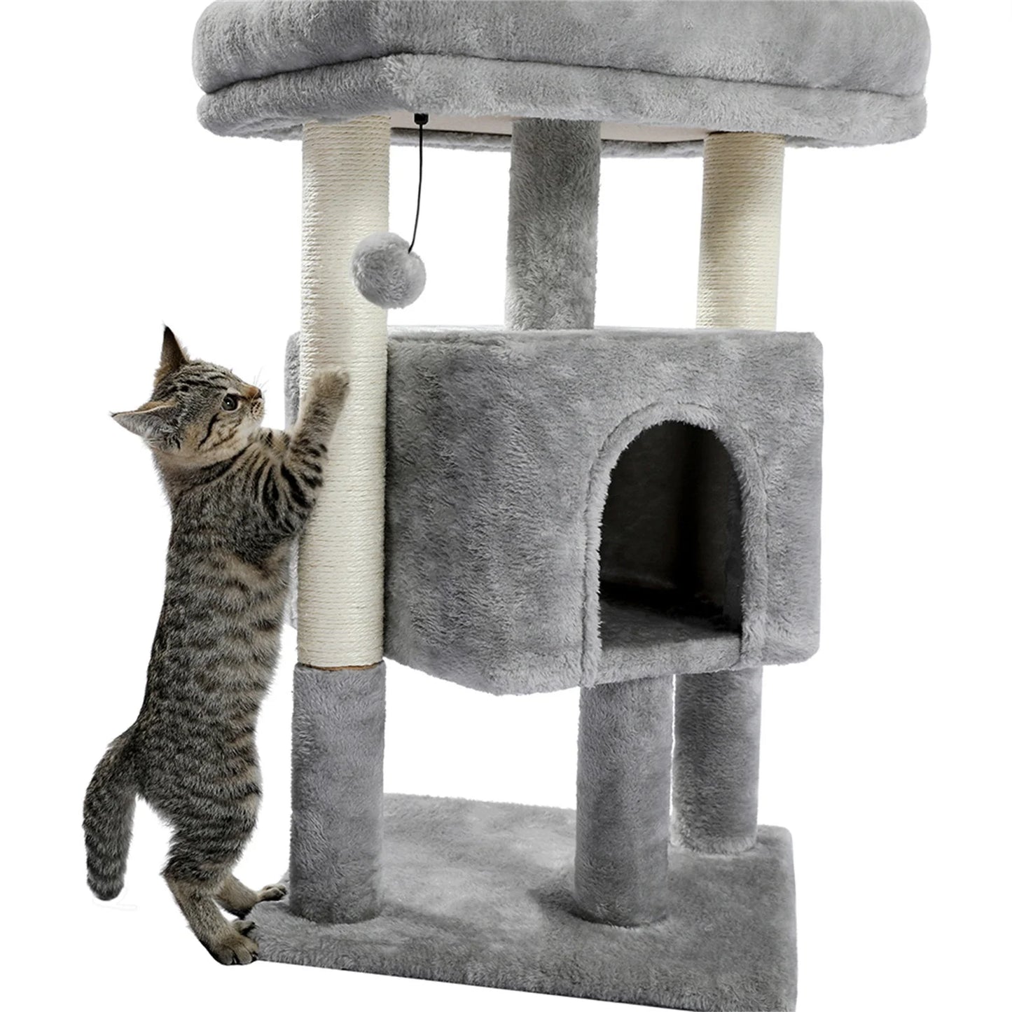 29" Cat Tree Tower for Indoor Cats Cat Condo with Sisal Scratching Posts, Plush Perch, Cat Bed Furniture, Beige