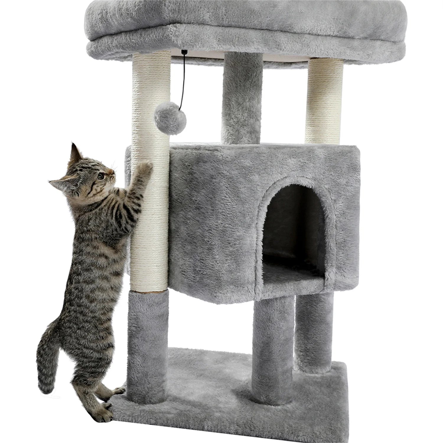 29" Cat Tree Tower for Indoor Cats Cat Condo with Sisal Scratching Posts, Plush Perch, Cat Bed Furniture, Beige