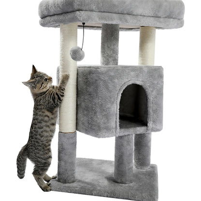 29" Cat Tree Tower for Indoor Cats Cat Condo with Sisal Scratching Posts, Plush Perch, Cat Bed Furniture, Beige