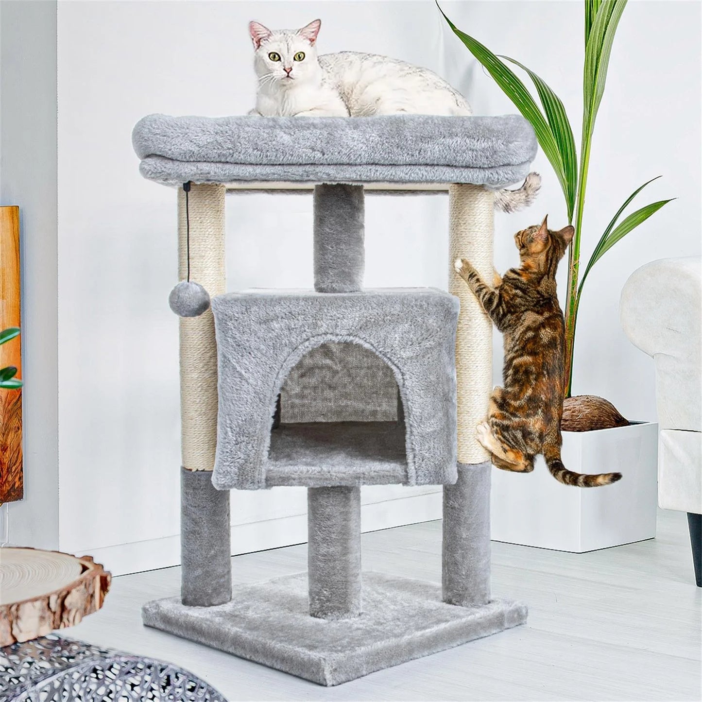 29" Cat Tree Tower for Indoor Cats Cat Condo with Sisal Scratching Posts, Plush Perch, Cat Bed Furniture, Beige