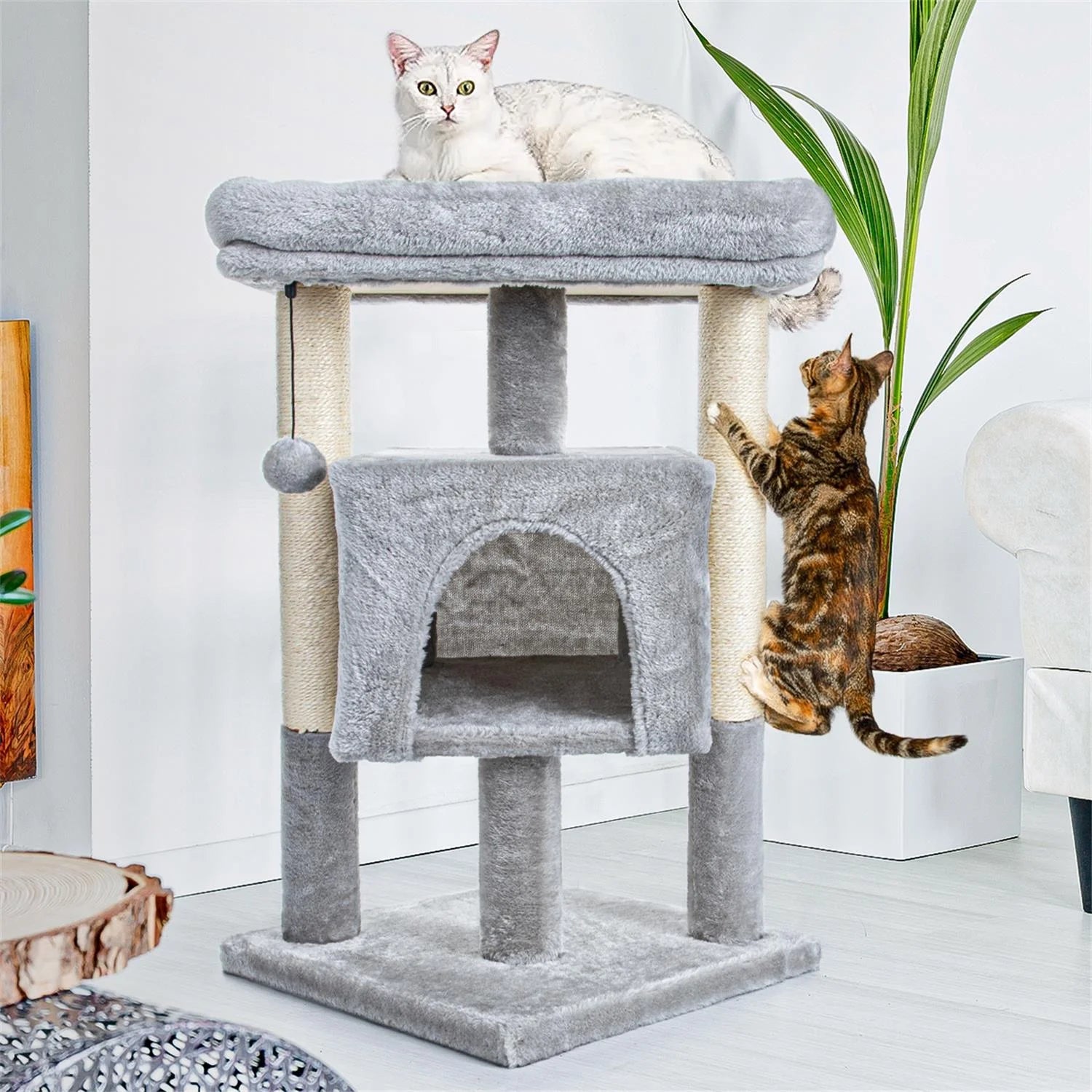 29" Cat Tree Tower for Indoor Cats Cat Condo with Sisal Scratching Posts, Plush Perch, Cat Bed Furniture, Beige