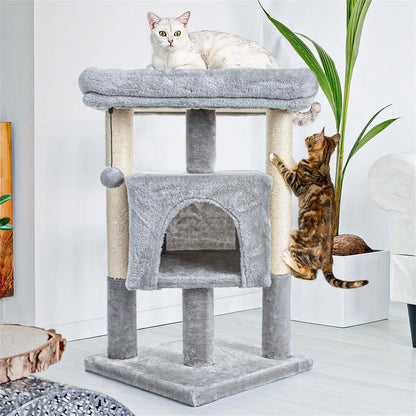 29" Cat Tree Tower for Indoor Cats Cat Condo with Sisal Scratching Posts, Plush Perch, Cat Bed Furniture, Beige