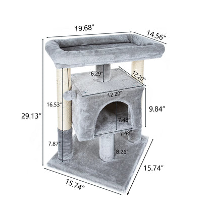 29" Cat Tree Tower for Indoor Cats Cat Condo with Sisal Scratching Posts, Plush Perch, Cat Bed Furniture, Beige